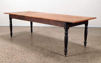 19TH CENTURY PINE TOP TABLE WITH MAHOGANY BASE