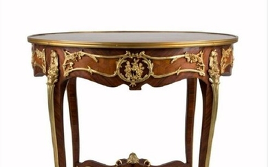 19Th C. Louis Xv Style Round Gilt-Metal Mounted Table