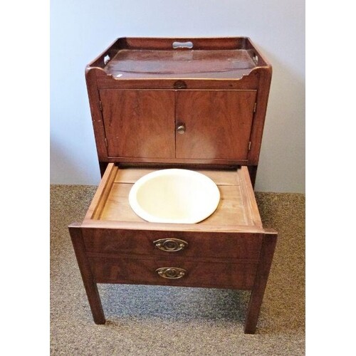 19th century mahogany commode, the galleried top above two c...