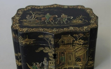 19thc English Chinoiserie Lacquered Tea Caddy