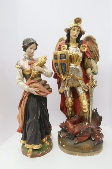 2 European Carved & Polychromed Figures