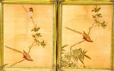 2 Framed Chinese Bird Print Panels