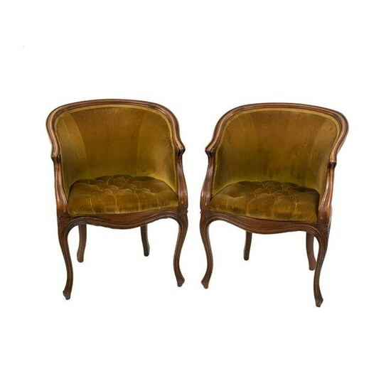 (2) French Louis XV Style Barrel Back Parlor Chairs