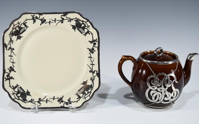 2 Sterling Silver over Brown Glazed Lenox Teapot