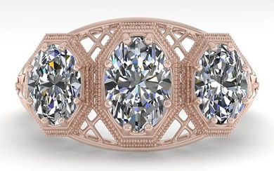 2 ctw VS/SI Oval Cut Diamond Ring Art Deco 14k Rose Gold