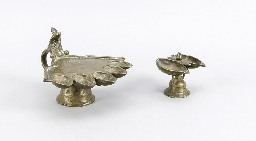 2 temple oil lamps, India