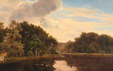 Anders Lunde: Scenery from Hellebæk. Signed Lunde. Oil on canvas. 33×53 cm.