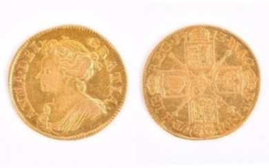 ANNE, 1702-14. GUINEA, 1713. Obv: Draped bust left. Rev: Crowned cruciform shields with sceptres in angles. VF. (1 coin)...
