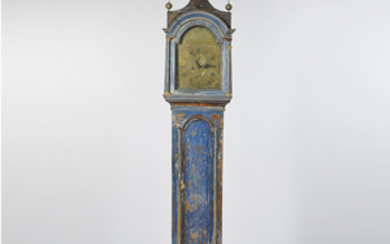 Blue-painted and Gilt-paper Applique-decorated Tall Clock