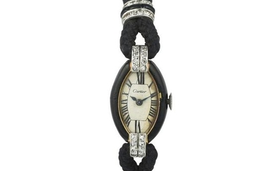 Cartier Art Deco Enamel and Diamond Watch