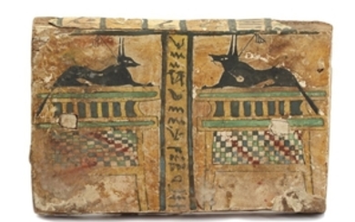 AN EGYPTIAN GESSO PAINTED WOOD PANEL Ptolemaic Period,...