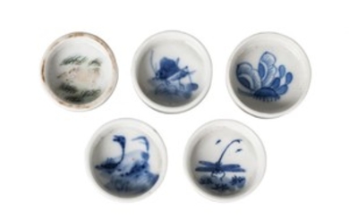 Five Chinese porcelain bird feeders, late Qing...