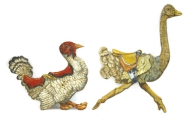 FOUR AMERICAN FAIRGROUND ANIMAL SCENERY PANELS, c.1950, possibly from the musical Carousel, painted ...
