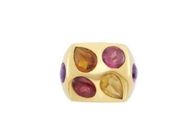 Gold and Cabochon Colored Stone Ring, Chanel, France