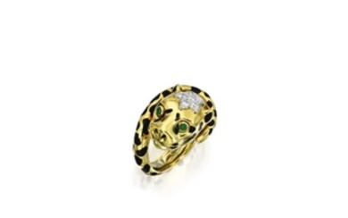 Gold, Enamel, Emerald and Diamond 'Estée Lauder Leopard' Ring, David Webb