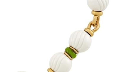 Gold, White Porcelain Bead and Multicolored Stone Bead 'Chandra' Necklace, Bulgari