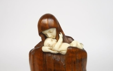 HEUVELMANS "Vierge à l'Enfant" Sculpture en bois n…