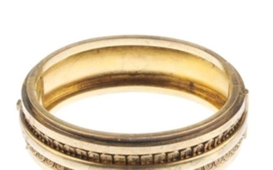 A late Victorian gold hinged bangle. The polished