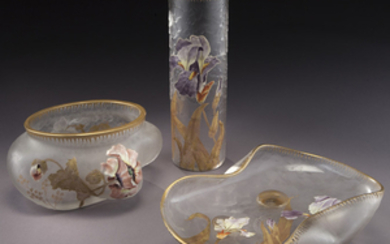 (3) Mount Joye enameled glass vases