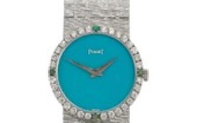 PIAGET | A LADY'S WHITE GOLD AND DIAMOND-SET BRACELET WATCH WITH TURQUOISE DIAL REF 9706 A CASE 248027
