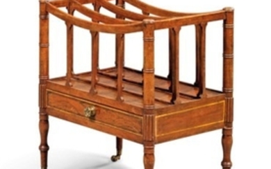 A REGENCY SIMULATED ROSEWOOD AND PARCEL-GILT CANTERBURY, CIRCA 1815