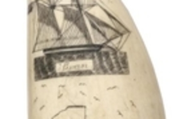 SCRIMSHAW WHALE'S TOOTH ATTRIBUTED TO THE LOCKET ENGRAVER Obverse depicts a characteristic Locket Engraver portrait of a dark-haired..