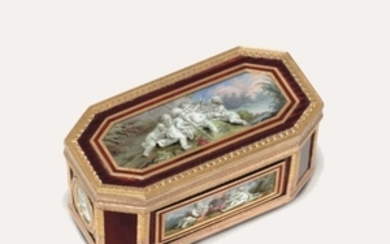 A SWISS ENAMELLED VARI-COLOUR GOLD SNUFF-BOX, GENEVA, CIRCA 1850