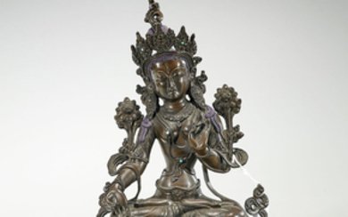 Tibeto-Chinese Turquoise-Inset Bronze Tara