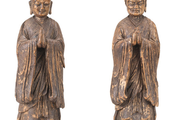 Two wood figures of Ananda and Kasyapa