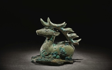 A RARE BRONZE FIGURE OF A STAG 4TH - 3RD CENTURY BC