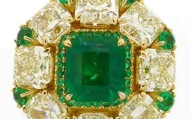 2.24-ct Emerald 8.28cts Diamond Yellow Gold RING