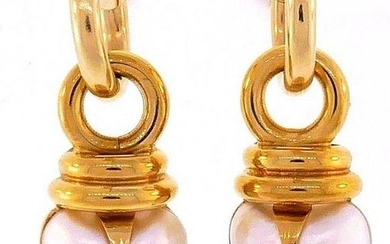 18k Yellow Gold Pearl Heart Earrings