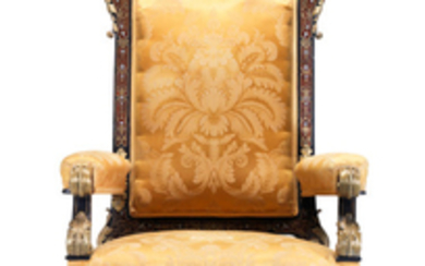 A French mid 19th century gilt bronze mounted tortoiseshell, brass and pewter 'Boulle' marquetry ebonised grand fauteuil