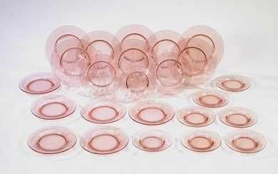 (26 pcs) Etched pink glass luncheon service