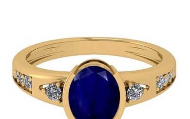 2.80 Ctw VS/SI1 Blue Sapphire And Diamond 14K Yellow Gold Cocktail Ring