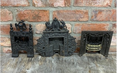 3 Antique miniature cast iron salesman sample fireplaces, La...