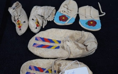 3 Pair of Beaded Native American Children's Moccasins