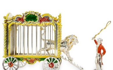 (3 Pc) Gene Moore For Tiffany & Co Sterling Silver & Enamel Lion, Cage & Ringmaster