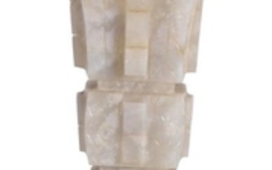 A Chinese jade archaic style small vase, of rectangular