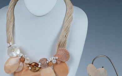 3pc Dangle Cluster Natural Shell Necklace and Earrings