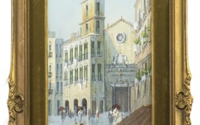 CONTINENTAL STREET SCENE, A WATERCOLOUR BY