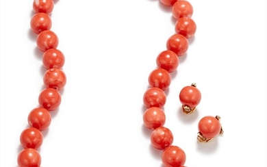 A Set of Coral Earrings and Necklace
