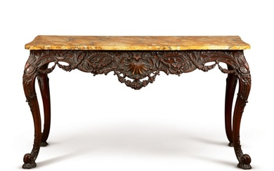 AN IRISH GEORGE III CARVED MAHOGANY CONSOLE TABLE, MID-18TH CENTURY