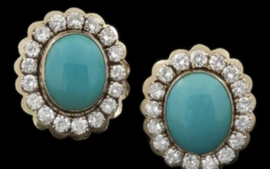 Van Cleef & Arpels Turquoise & Diamond Ear Clips