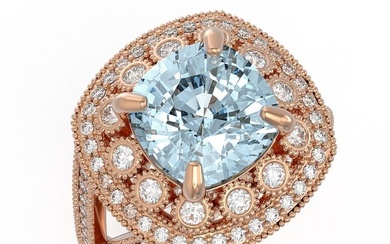 5.27 ctw Certified Aquamarine & Diamond Victorian Ring 14K Rose Gold