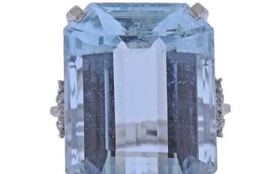 56.19ct Aquamarine Platinum Diamond Large Cocktail Ring