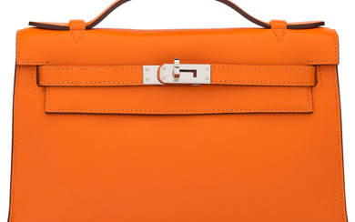 Hermès Orange H Swift Leather Kelly Pochette with Palladium...