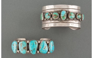 70022: Two Navajo Bracelets c. 1950 silver, turquoise