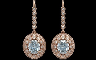 7.65 ctw Aquamarine & Diamond Victorian Earrings 14K Rose Gold