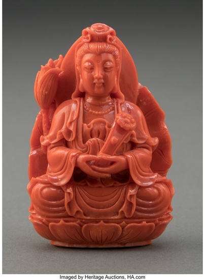78022: A Chinese Carved Coral Guanyin 2-3/4 x 2 x 1-1/8